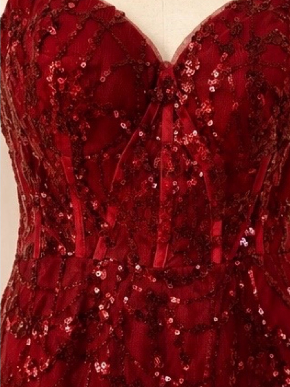Strapless Red Sequin Evening Dress